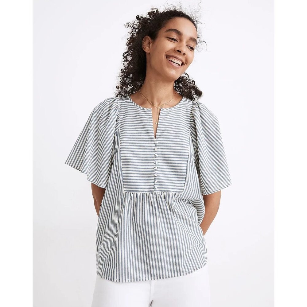 Madewell Courtyard Flutter-Sleeve Top in Stripe XS
